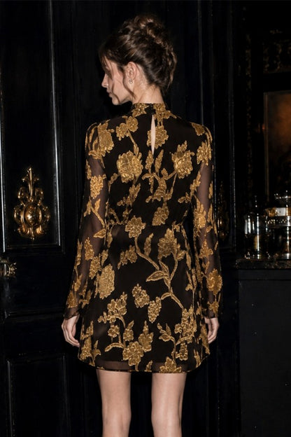 Ophelia Gold Floral Jacquard Mini Dress