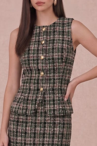 Windsor Plaid Tweed Peplum Vest