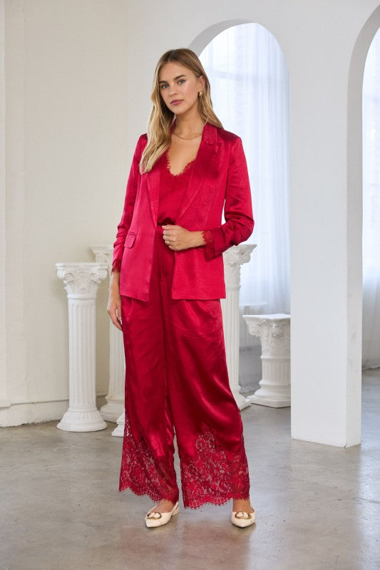 Sleek and Satin Lace Detail Blazer