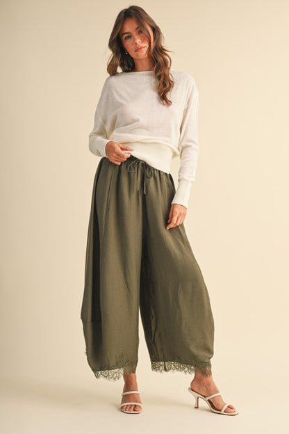 Muse Lace Trim Wide Leg Pants