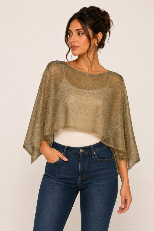 Aurelia Metallic Sheer Poncho Top