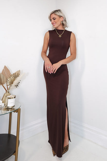 Luxe Slit Mini Mock Neck Maxi Dress