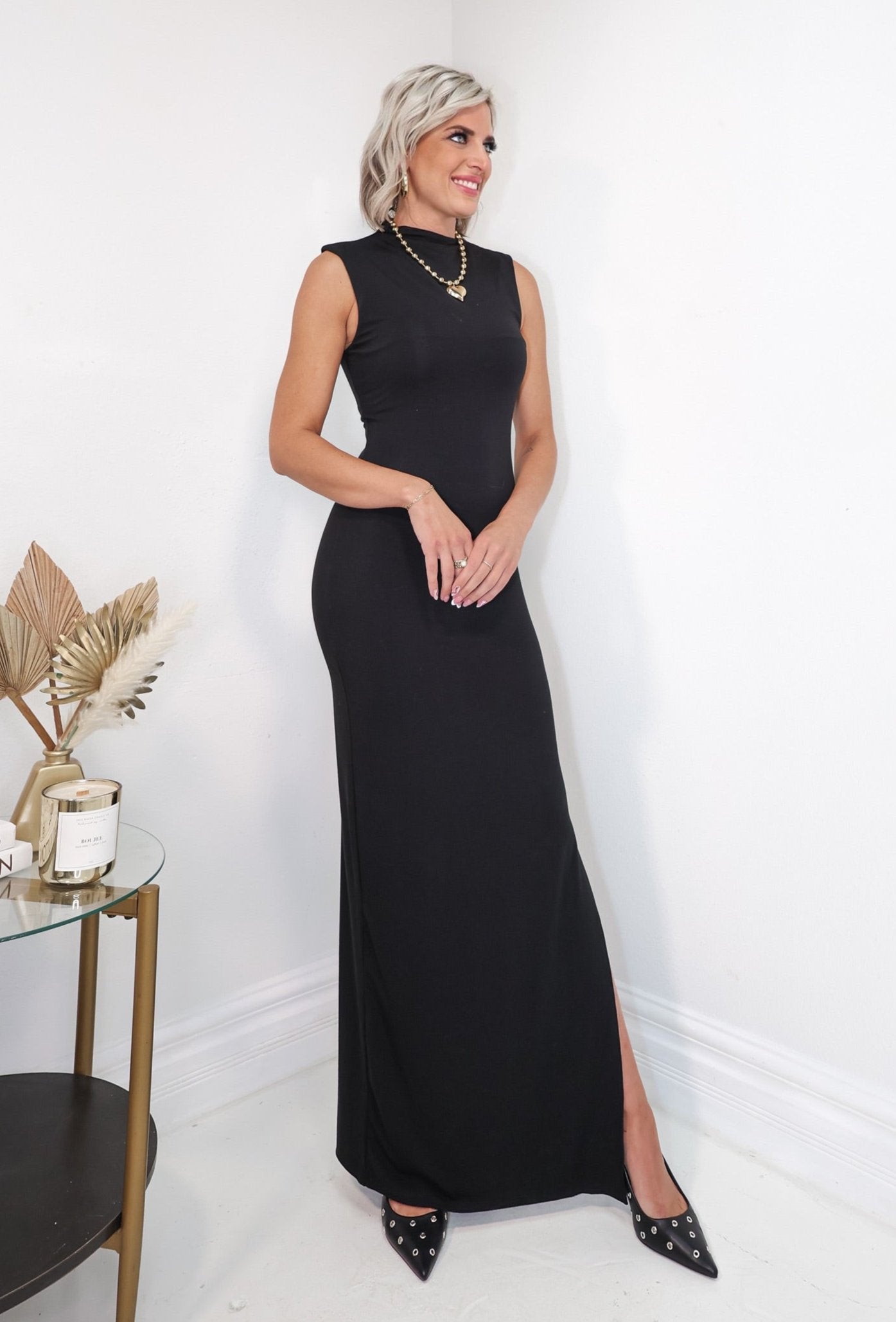 Luxe Slit Mini Mock Neck Maxi Dress