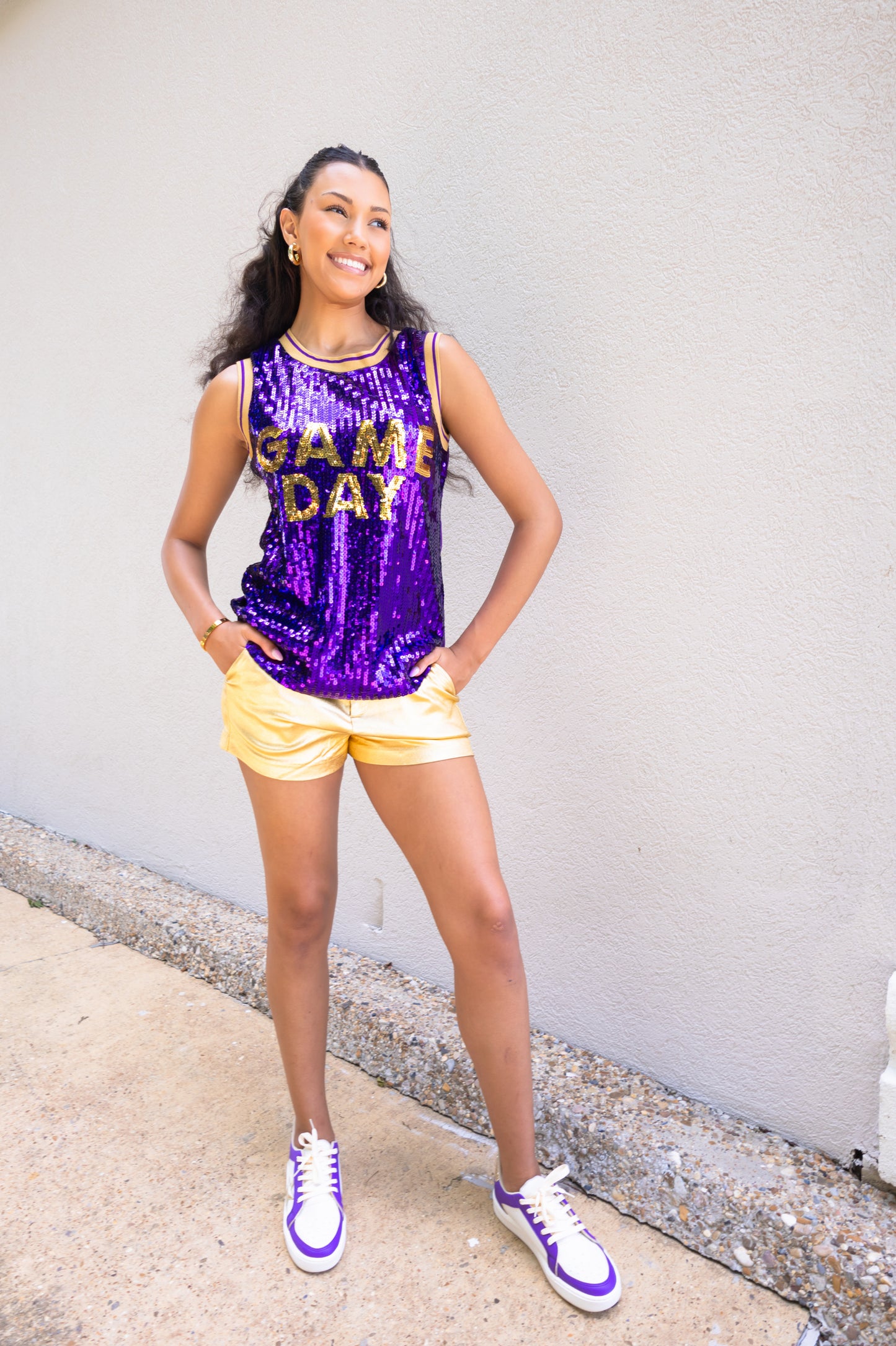 Game Day Purple & Gold Sequin Jersey Tank