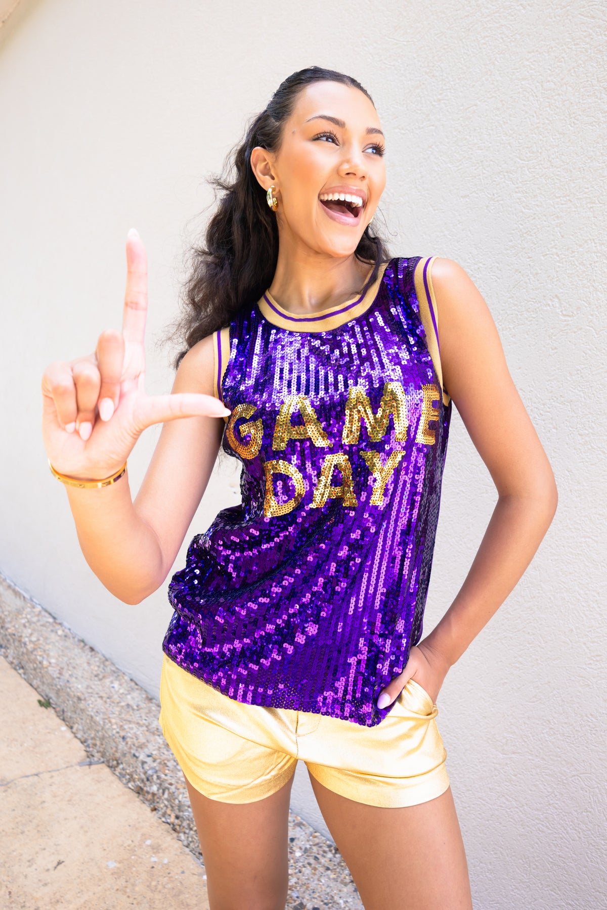 Game Day Purple & Gold Sequin Jersey Tank