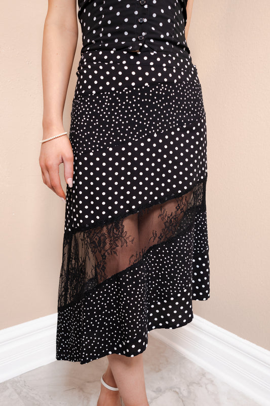 Lace & Polka Asymmetrical Midi Skirt