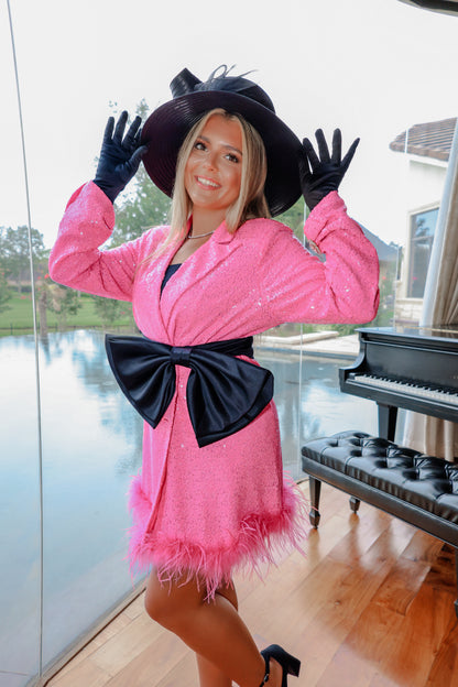 Sparkly Sequin Faux Fur Blazer Dress Medium / Pink Sparkly Sequin Faux Fur Blazer Dress Medium / Pink