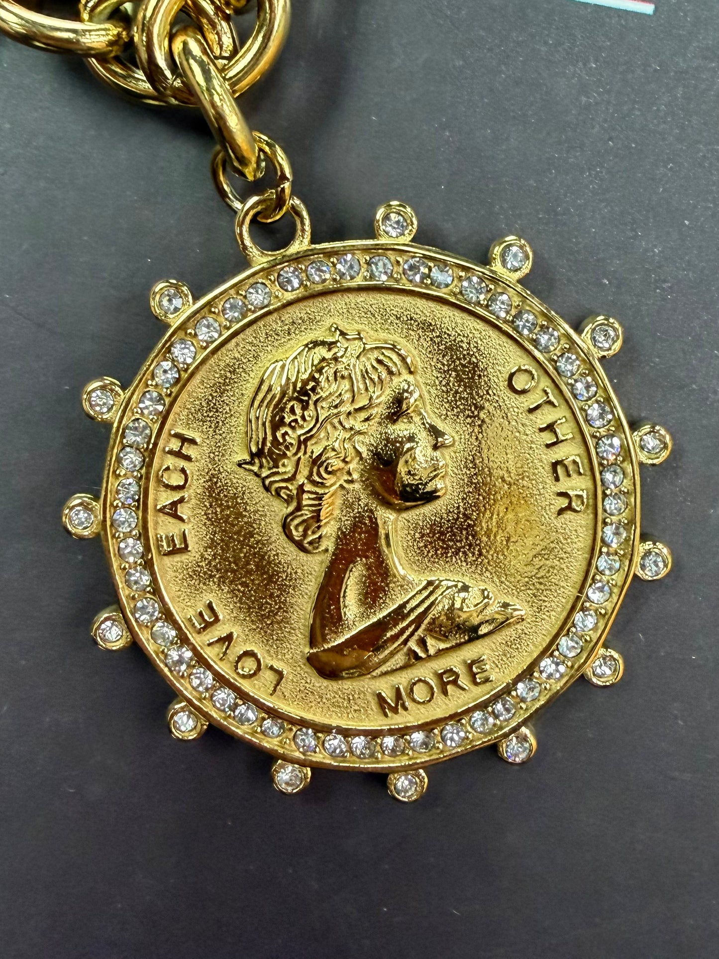 Love Each Other More Coin Necklace - 18K Gold Plated Stainless Steel