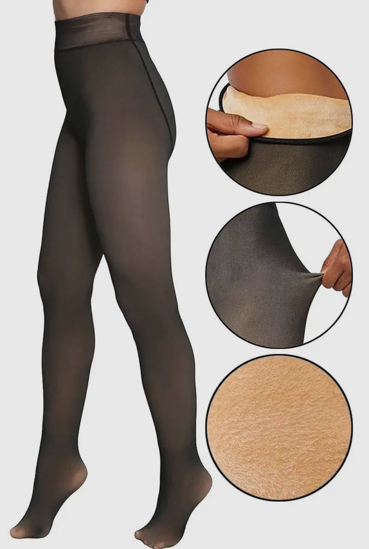 Faux Sheer Fleece-Lined Thermal Tights