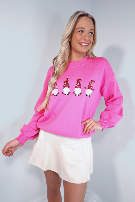 Pink Glitzy Gnome Sweater Top