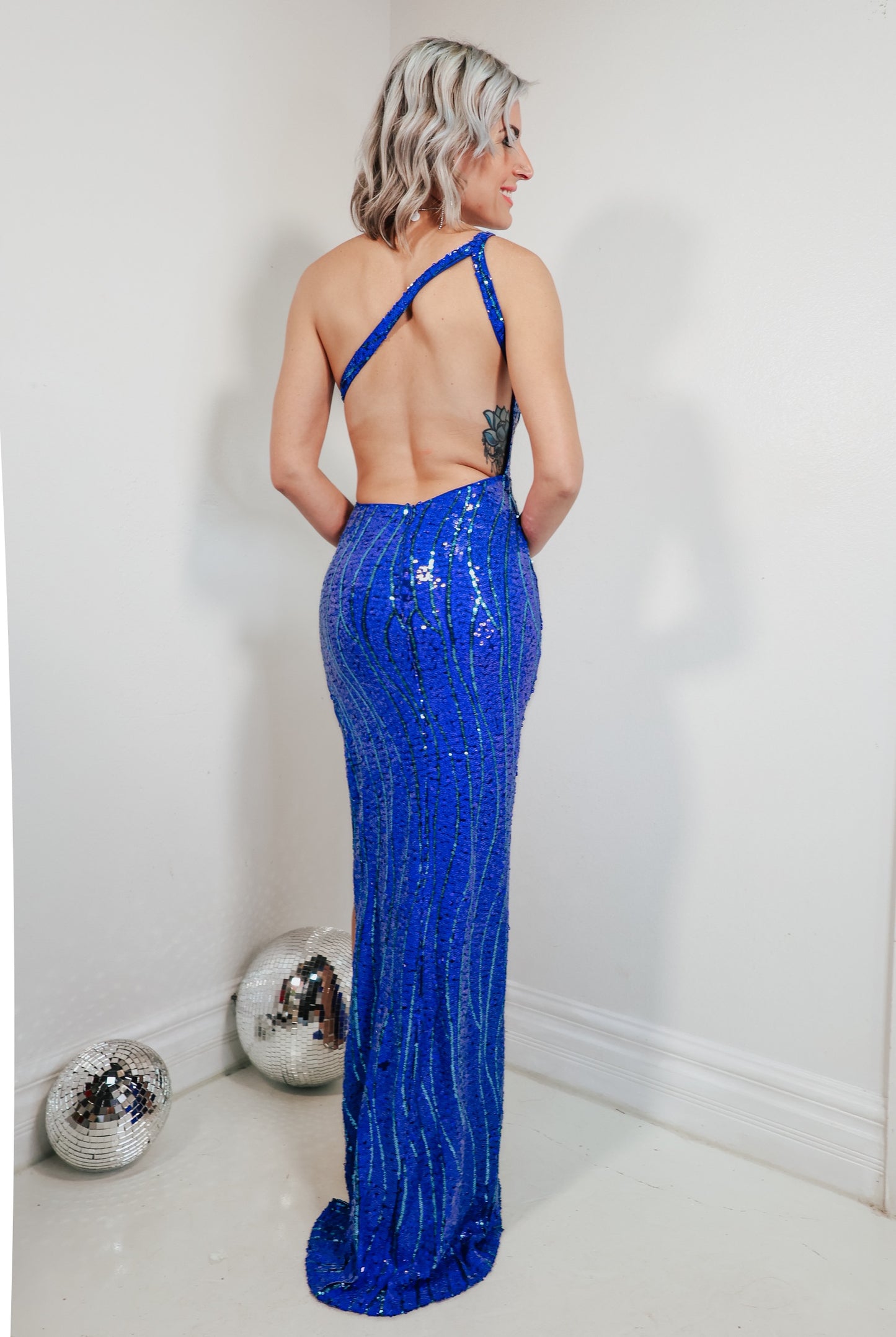 Royal One Shoulder Sequin Gown