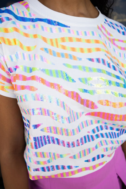 Queen of Sparkles Rainbow Zebra Tee