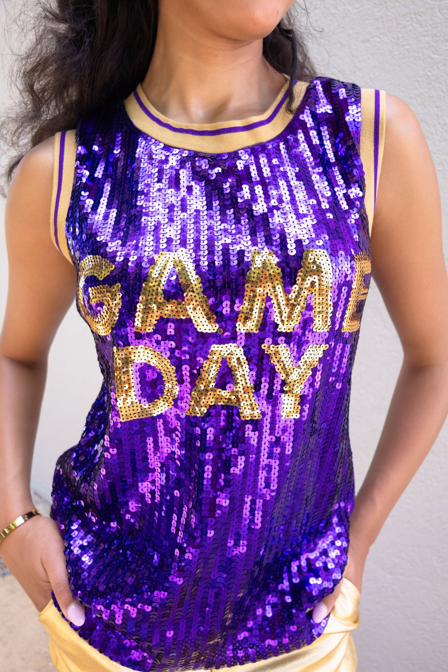 Game Day Purple & Gold Sequin Jersey Tank