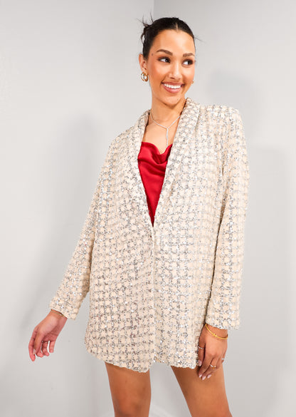 Slay In Sequins Window Pane Blazer