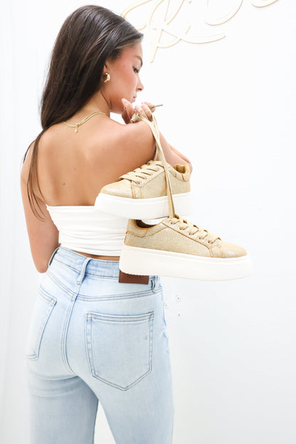 Dirty Laundry Record Gold Platform Sneakers