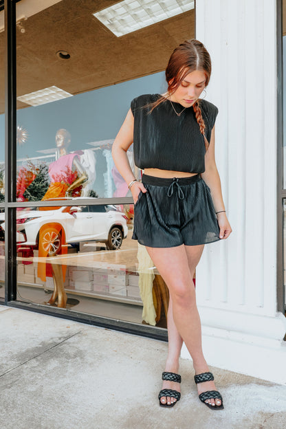 Pleated Boxy Top & Matching Shorts Set