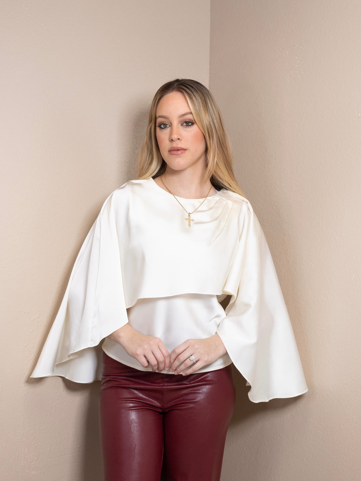 Sleek And Silky Satin Cape Top
