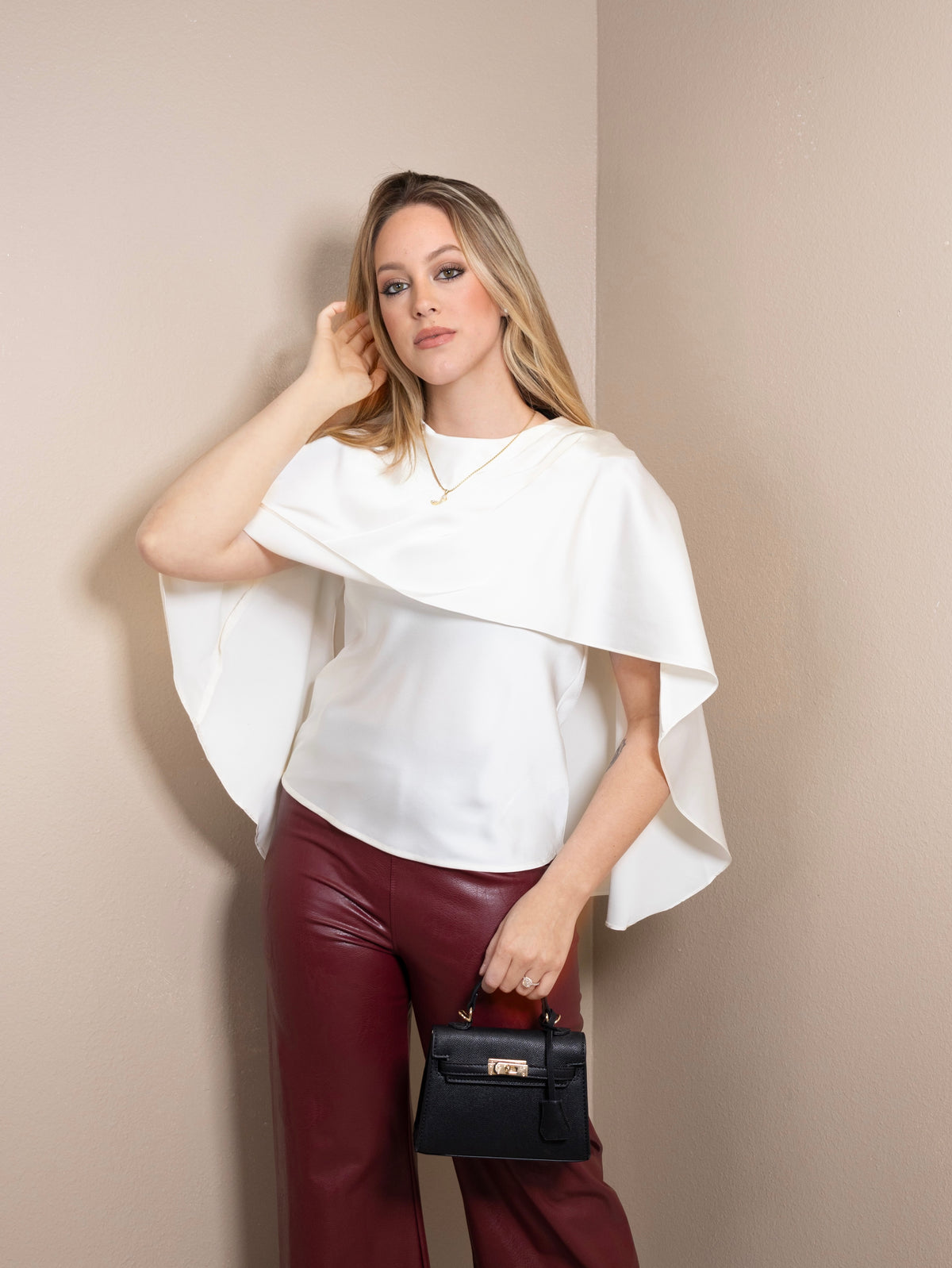 Sleek And Silky Satin Cape Top