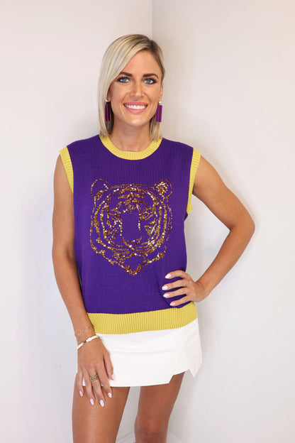 Sequin Tiger Sweater Vest