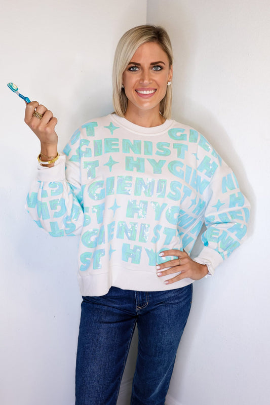 Queen Of Sparkles White & Mint Hygienist Sweatshirt