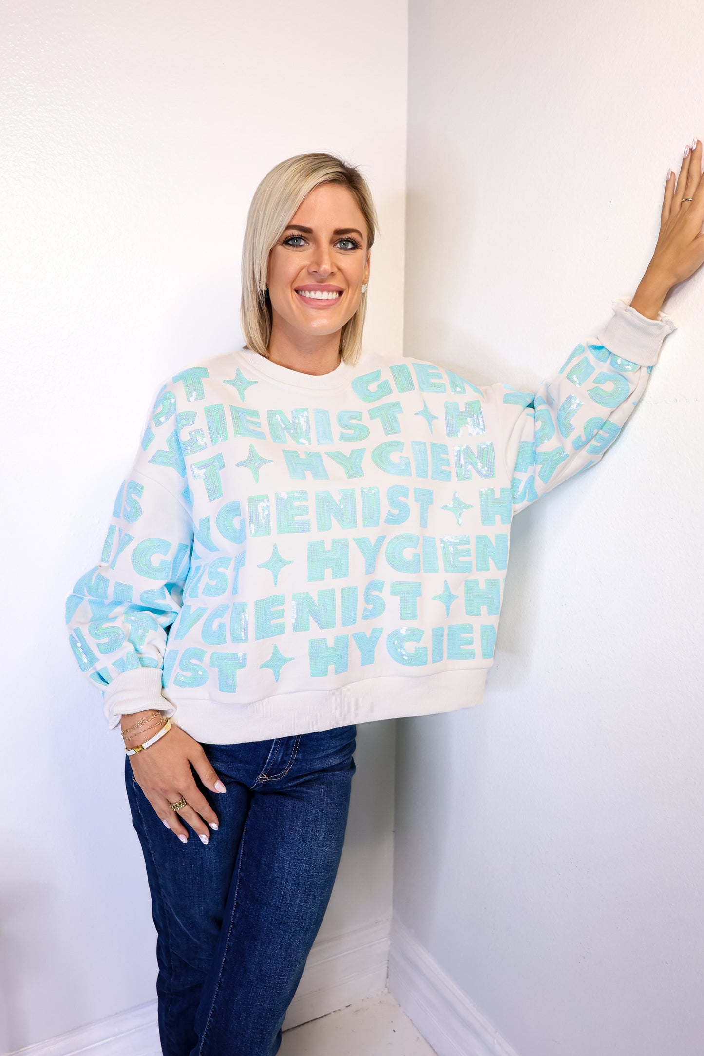 Queen Of Sparkles White & Mint Hygienist Sweatshirt