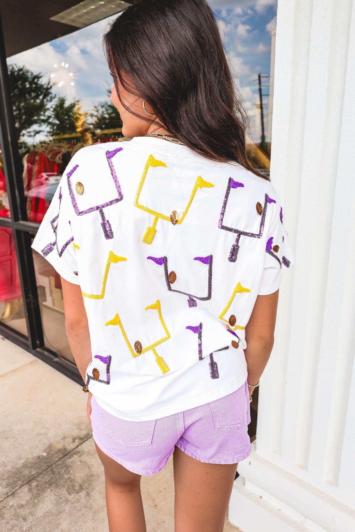 Queen Of Sparkles Purple & Yellow Field Goal Tee