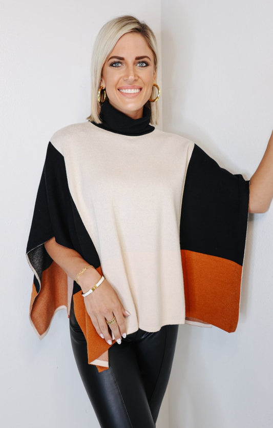 THML Colorblock High Neck Poncho