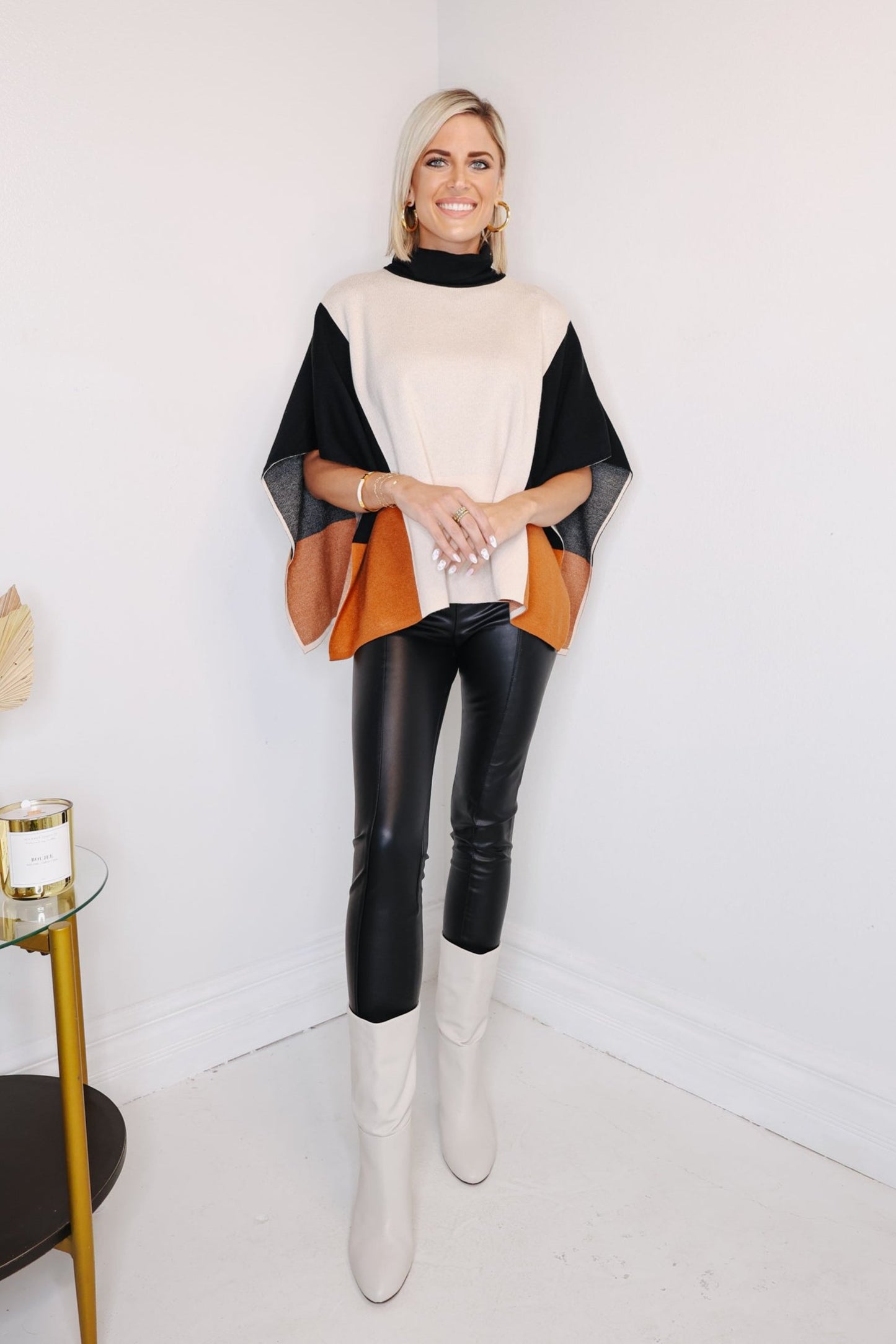 THML Colorblock High Neck Poncho