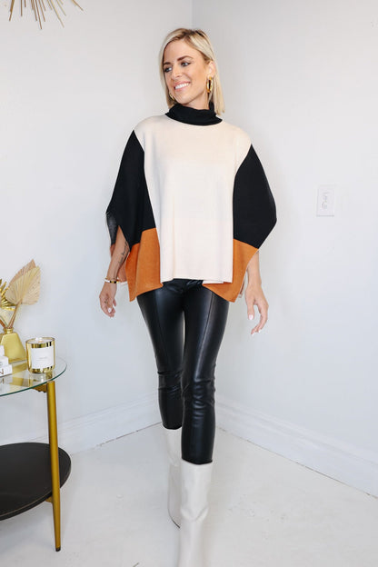 THML Colorblock High Neck Poncho