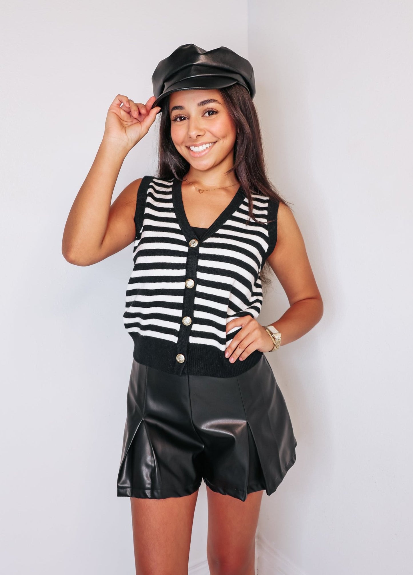 Striped Knit Cropped Vest