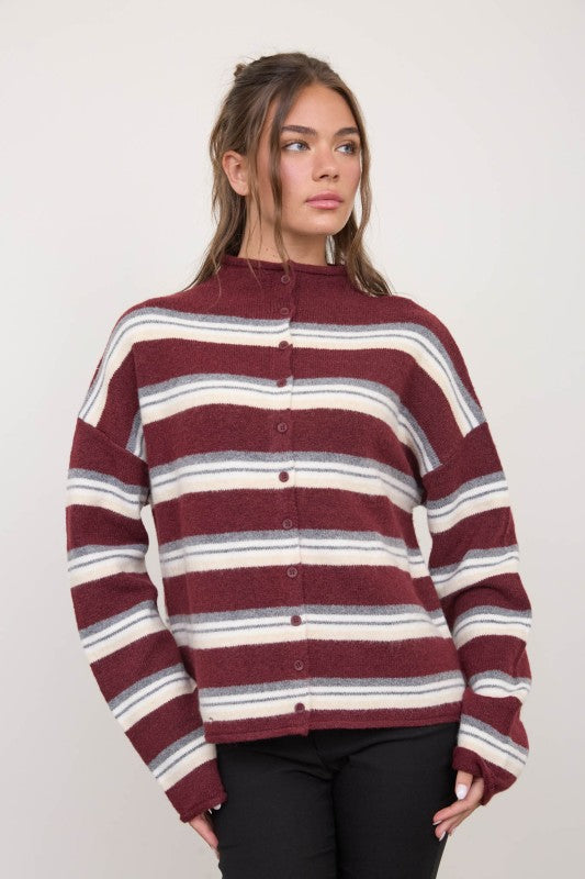 Brielle Striped Button-Down Cardigan