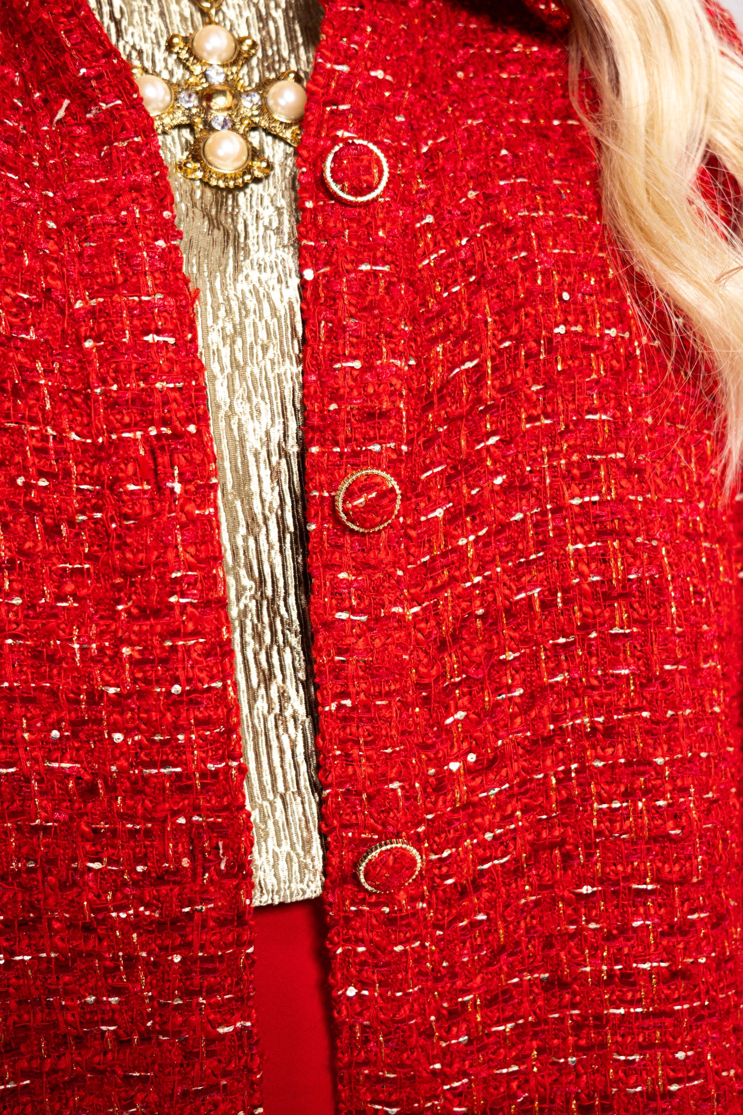Endless Rose Red & Gold Tweed Shirt Jacket