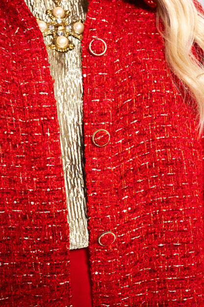 Endless Rose Red & Gold Tweed Shirt Jacket