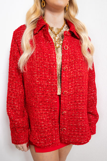 Endless Rose Red & Gold Tweed Shirt Jacket