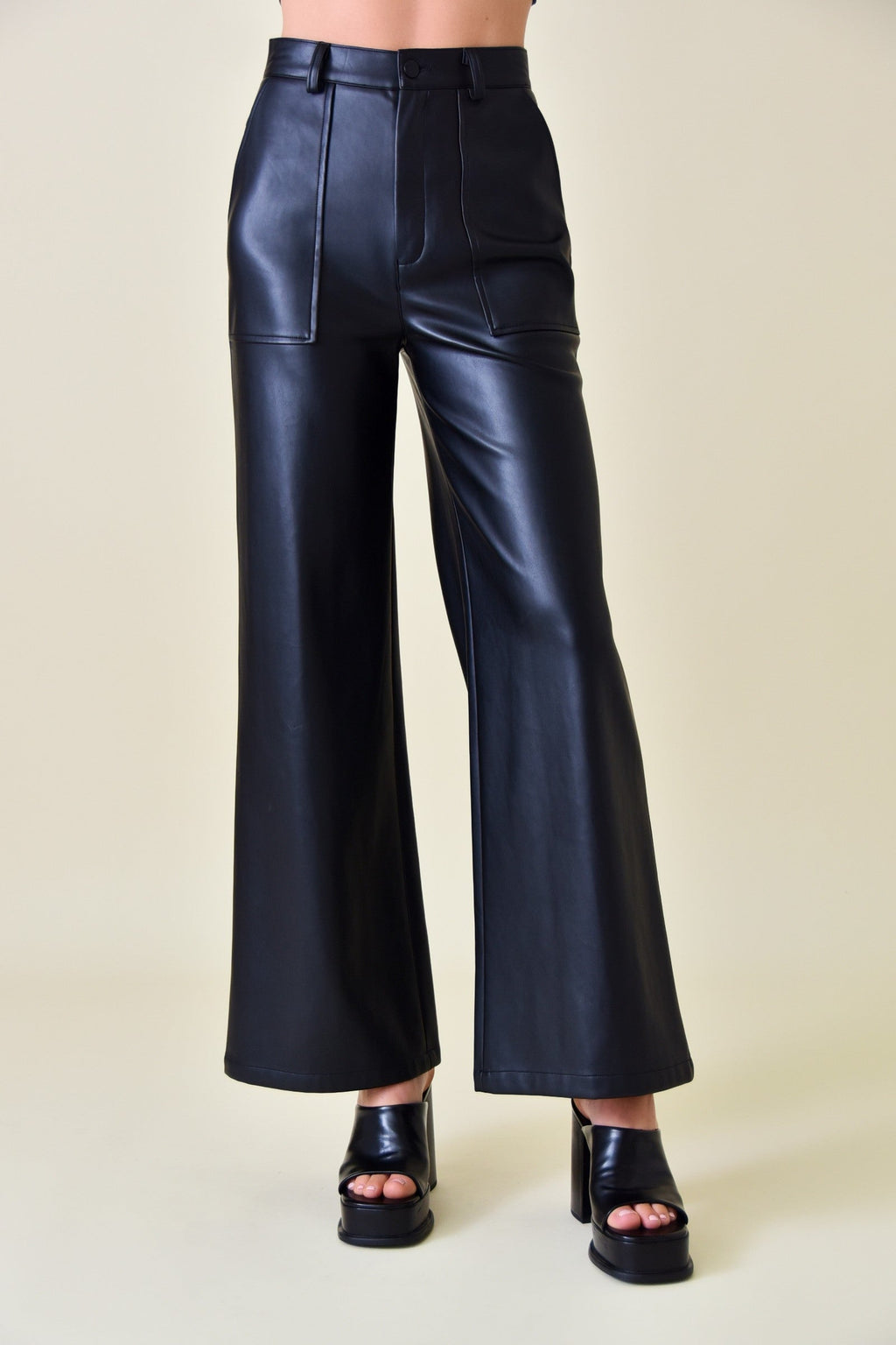 Womens High Waist PU Leather Pants Slim Fitted Flare Bootcut Pants Sexy  Stretchy Wide Leg Leather Pants Trousers Women Clothes 