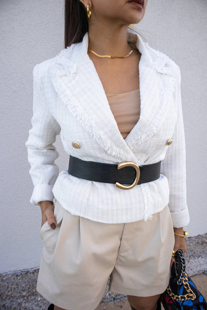 Ivory Long Sleeve Tweed Jacket-Jackets-KCoutureBoutique, women's boutique in Bossier City, Louisiana