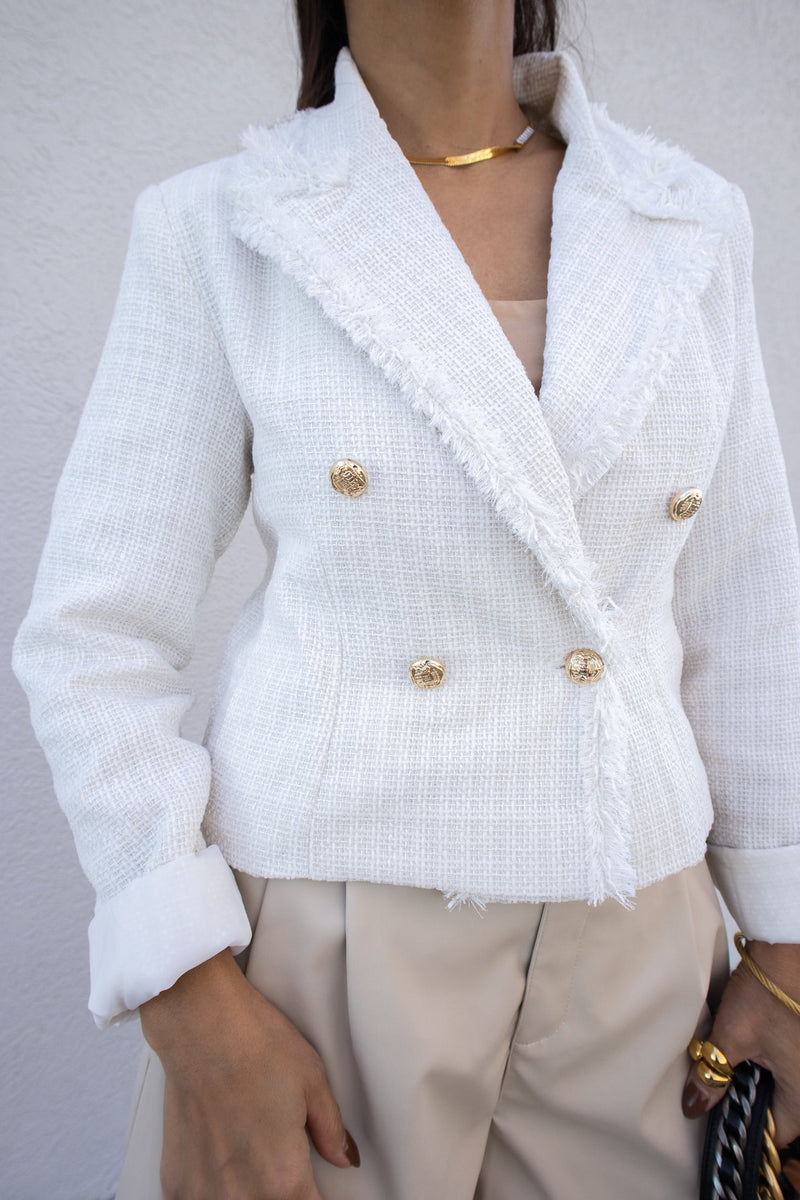 Ivory Long Sleeve Tweed Jacket-Jackets-KCoutureBoutique, women's boutique in Bossier City, Louisiana