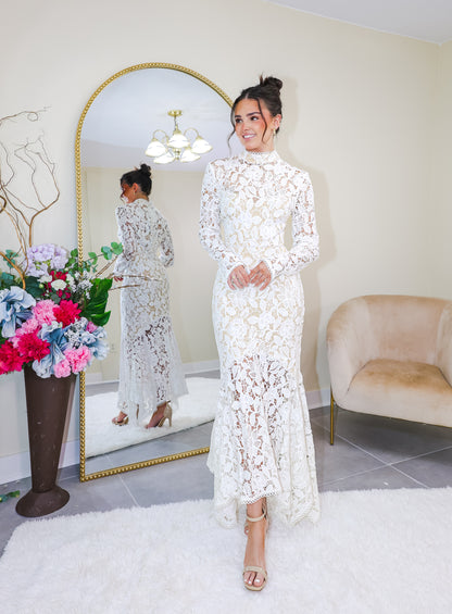 Ivory Grace Lace Midi Dress