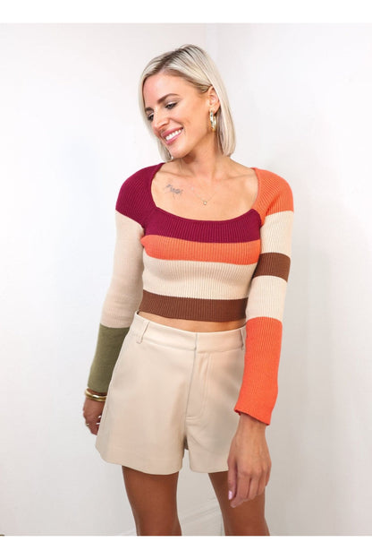 Kristen Color Block Stripe Knit Top