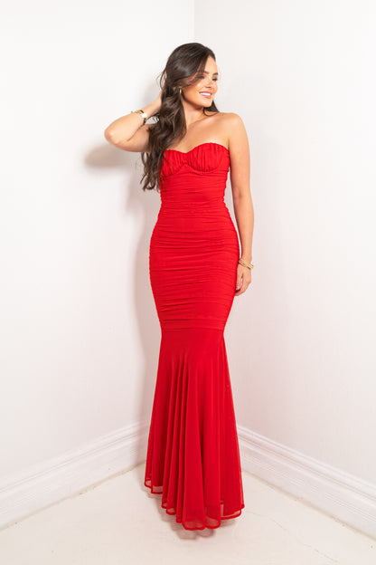Lady in Rouge Mesh Mermaid Maxi Dress