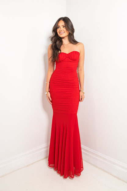 Lady in Rouge Mesh Mermaid Maxi Dress