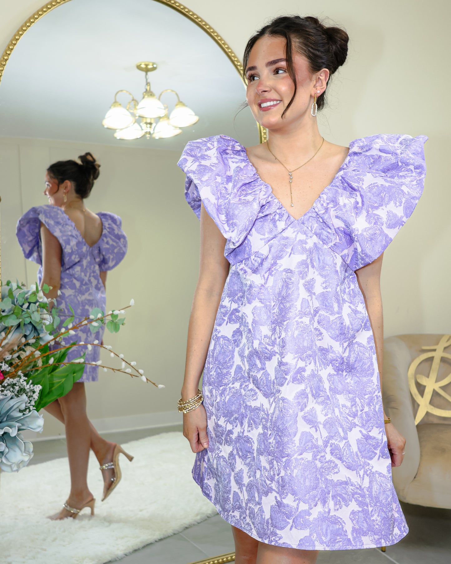 Lavender Romance Jacquard Mini Dress