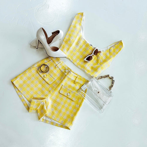 Lemon Life Tweed Checker Shorts-Bottoms-KCoutureBoutique, women's boutique in Bossier City, Louisiana