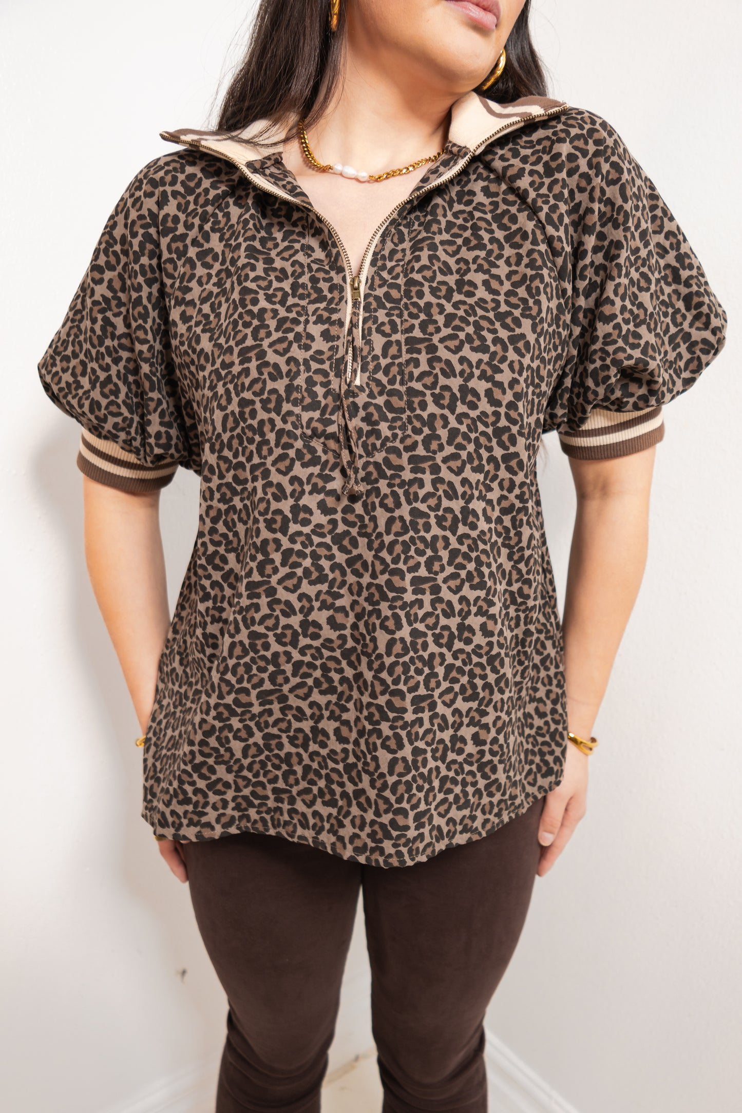 Leopard Lounge Puff Sleeve Top