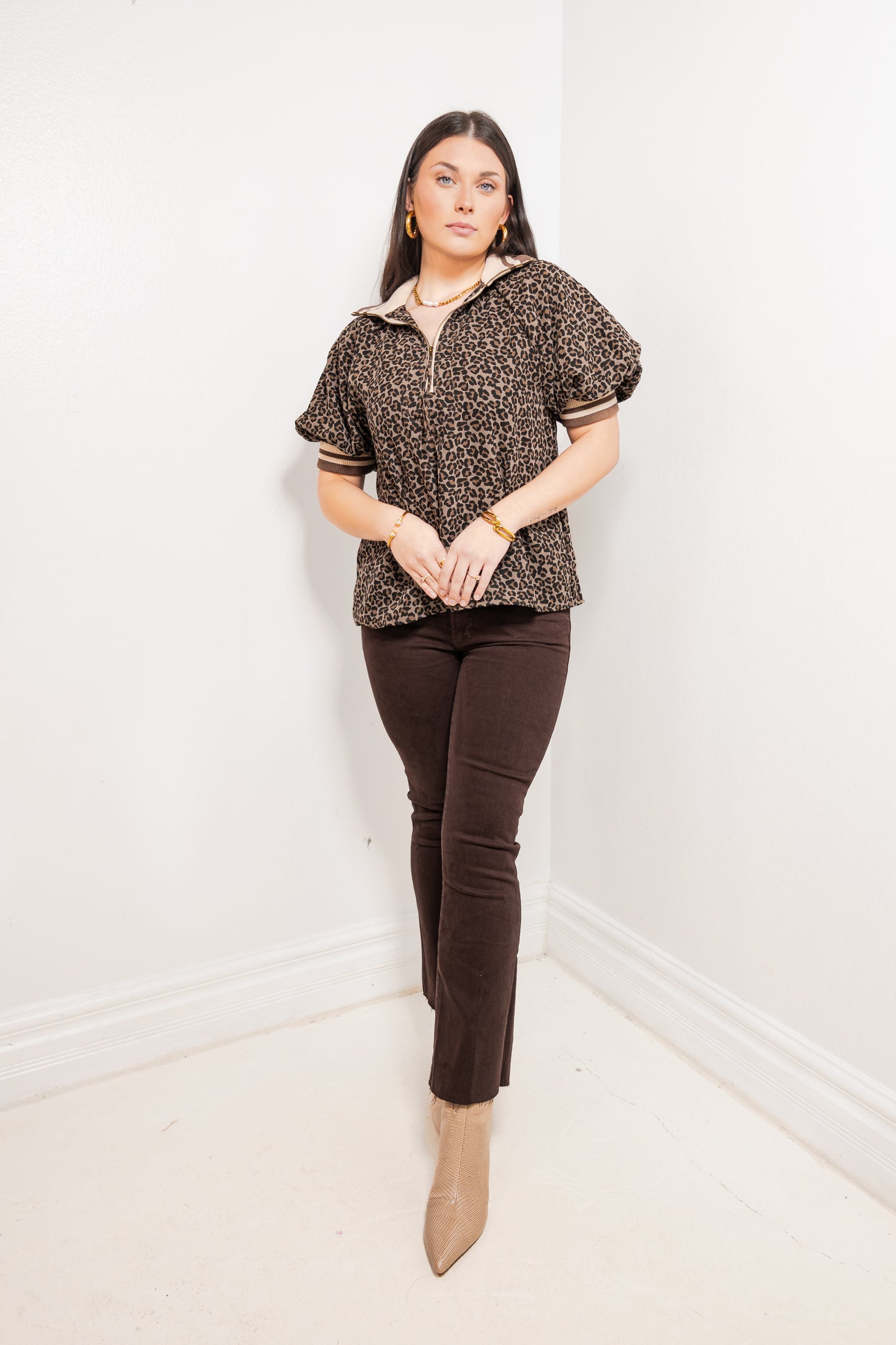 Leopard Lounge Puff Sleeve Top