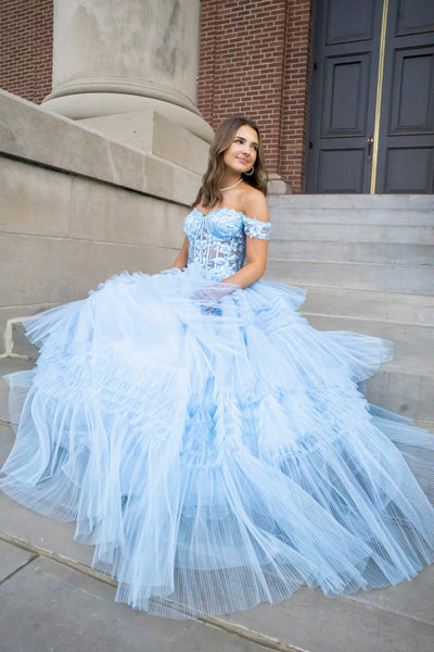 Light Blue Pleated Tulle Ball Gown – KCoutureBoutique