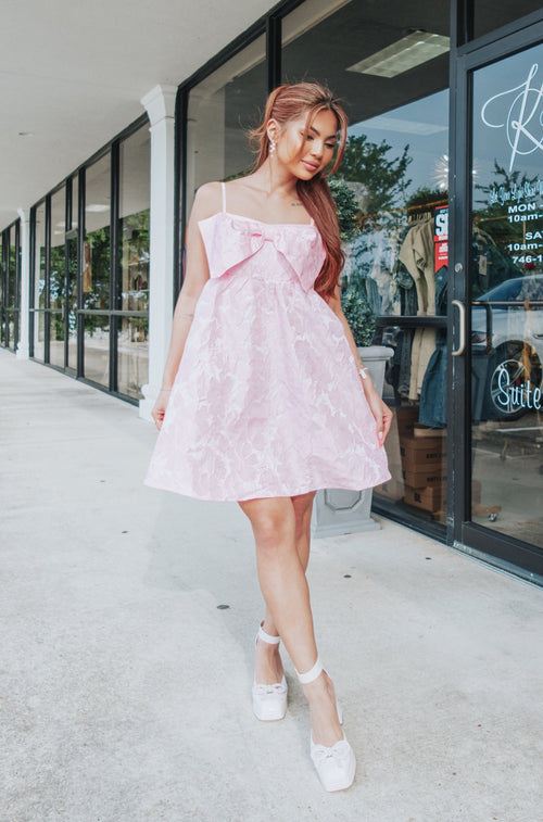 Light Pink Babydoll Bow Dress-Dresses-KCoutureBoutique, women's boutique in Bossier City, Louisiana