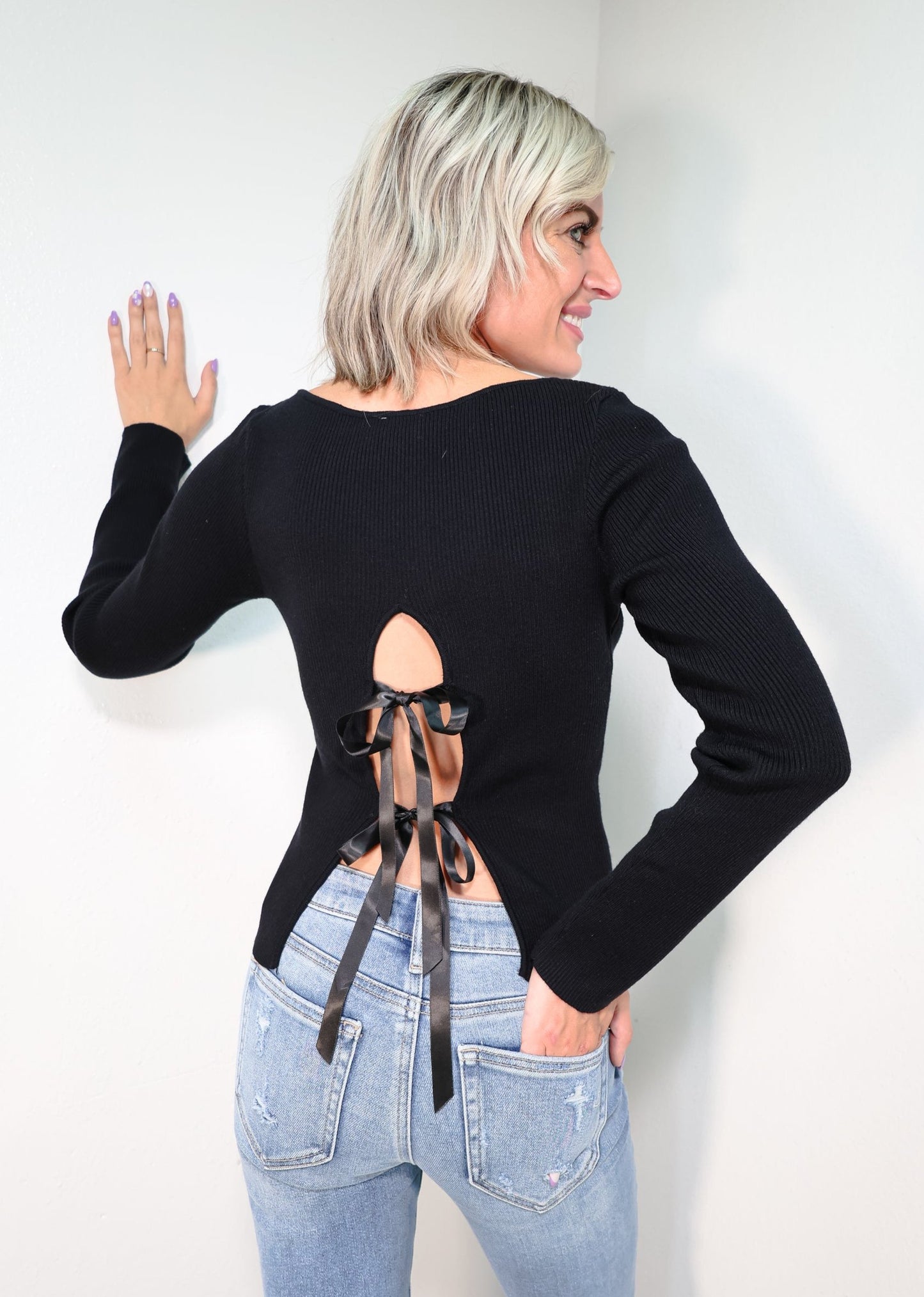 All Tied Up Bow Back Sweater Top