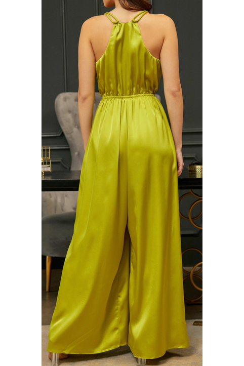 Lime Green Pleated Detail Jumpsuit-Jumpsuits-KCoutureBoutique, women's boutique in Bossier City, Louisiana