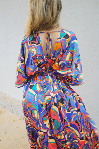 long multicolor dress MULTI COLOR ABSTRACT PRINT MAXI DRESS V / MULTI / S